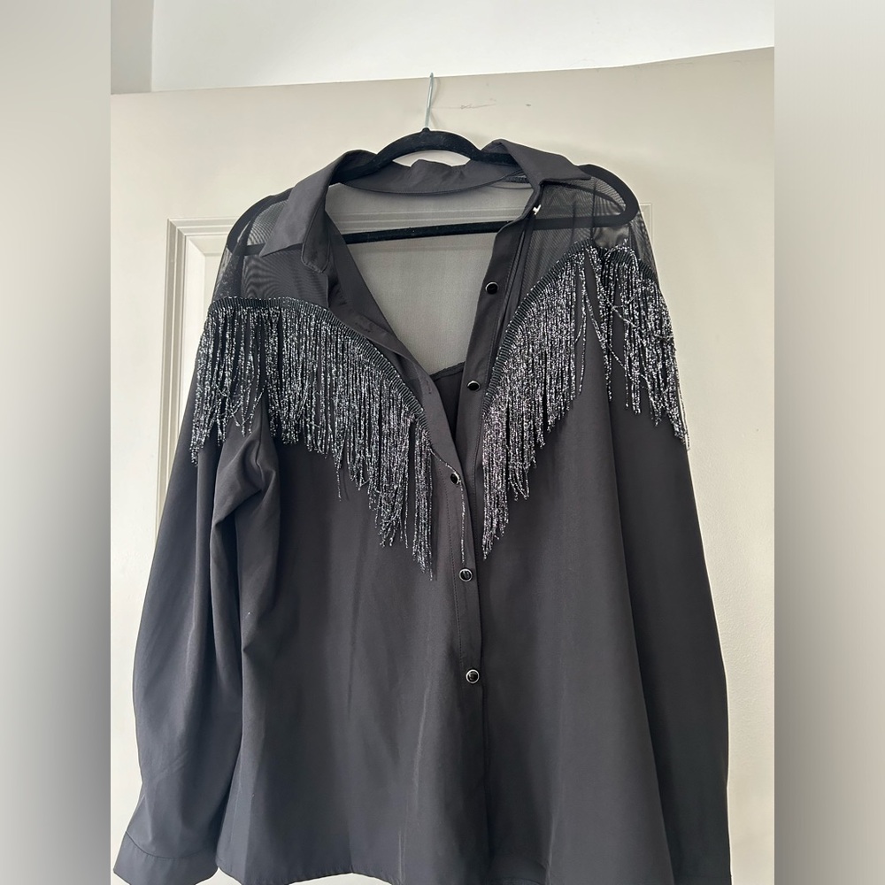 Black fringe top